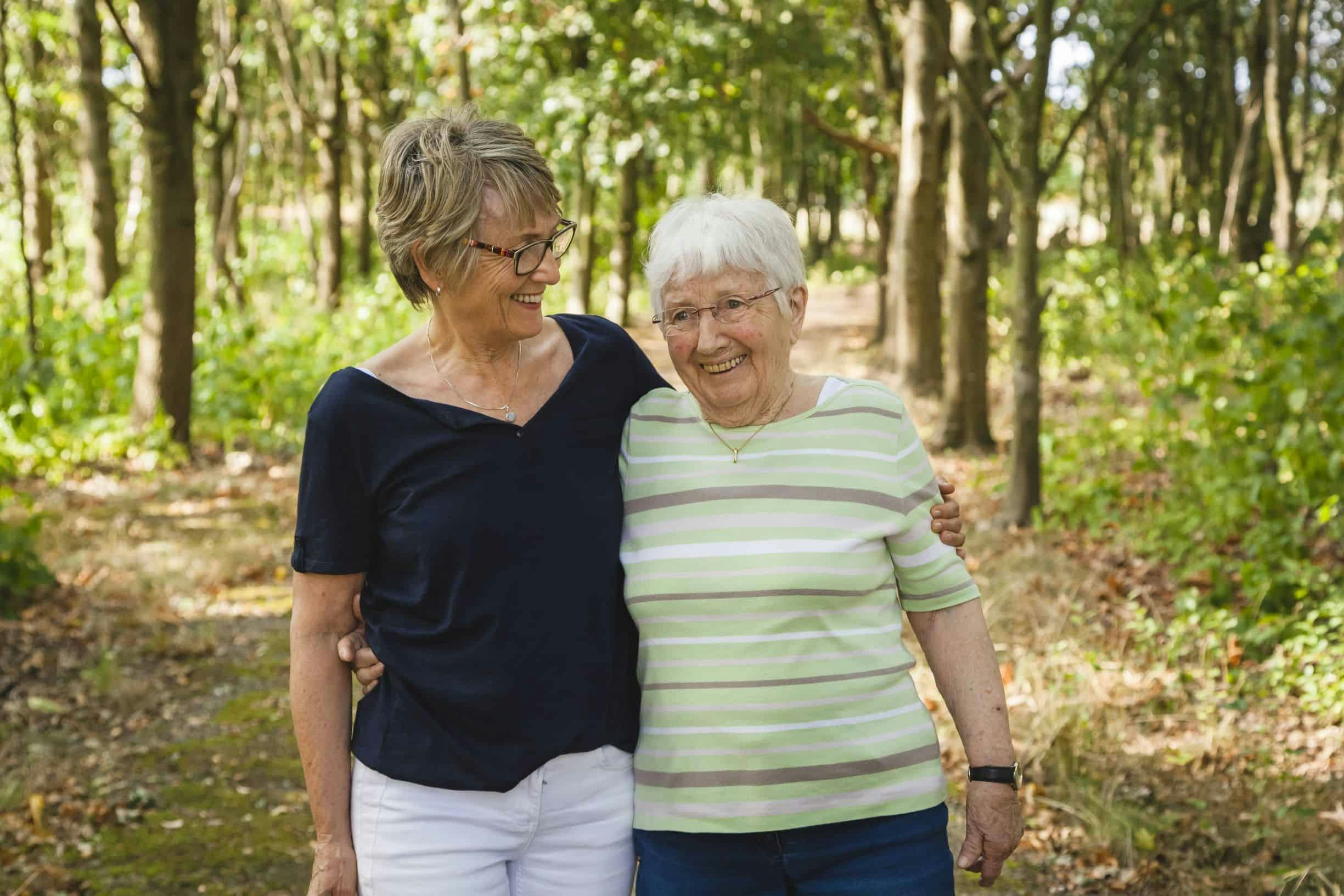 A dementia patient and a friend in the woods